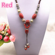 Carica l&#39;immagine nel visualizzatore di Gallery, Fashion Ethnic Jewelry Traditional Handmade Ornaments Weave Wax Rope Ceramics Necklace Ceramics Beads Pendant Long Necklace #07