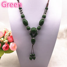Carica l&#39;immagine nel visualizzatore di Gallery, Fashion Ethnic Jewelry Traditional Handmade Ornaments Weave Wax Rope Ceramics Necklace Ceramics Beads Pendant Long Necklace #07