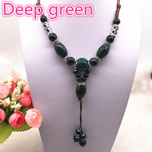 Carica l&#39;immagine nel visualizzatore di Gallery, Fashion Ethnic Jewelry Traditional Handmade Ornaments Weave Wax Rope Ceramics Necklace Ceramics Beads Pendant Long Necklace #07