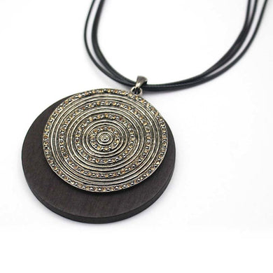 Fashion Exaggerated Alloy Diamante and Green Wood Pendant Statement Necklace for Women Leather Necklace Wholesale Jewelry