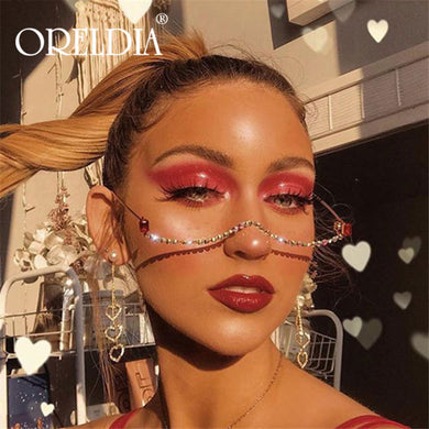 Eyeglasses Alloy Frame For Women 2023 Rhinestone Lensless Colorful Chain Decoration Half Frame  Diamond Glasses