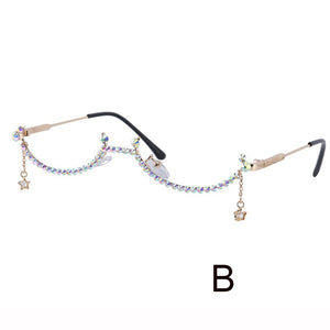 Eyeglasses Sunglasses Frame Women Water Drop Lensless Chain Pendant Half Frame  Rhinestone Bling Alloy JDA3271