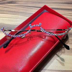 Eyeglasses Sunglasses Frame Women Water Drop Lensless Chain Pendant Half Frame  Rhinestone Bling Alloy JDA3271