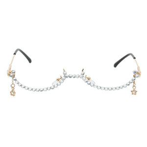 Eyeglasses Sunglasses Frame Women Water Drop Lensless Chain Pendant Half Frame  Rhinestone Bling Alloy JDA3271