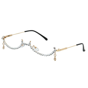 Eyeglasses Sunglasses Frame Women Water Drop Lensless Chain Pendant Half Frame  Rhinestone Bling Alloy JDA3271