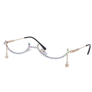 Eyeglasses Sunglasses Frame Women Water Drop Lensless Chain Pendant Half Frame  Rhinestone Bling Alloy JDA3271