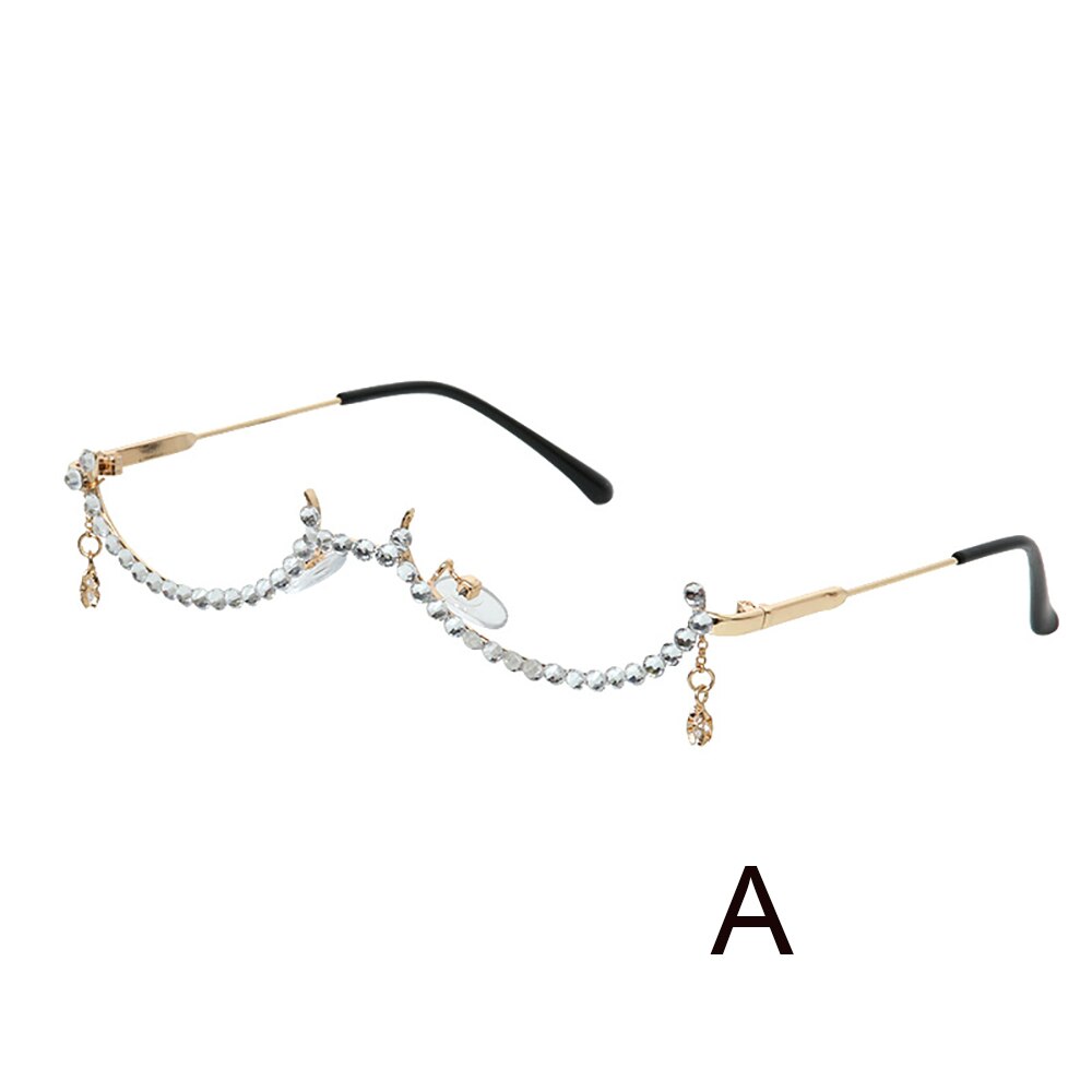 Eyeglasses Sunglasses Frame Women Water Drop Lensless Chain Pendant Half Frame  Rhinestone Bling Alloy JDA3271