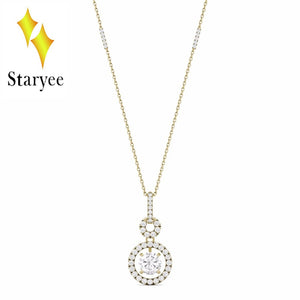 Fashion Female Super Round Moissanite Halo Chain Lab Diamond Pendant Necklace Elegant Jewelry 18K Yellow Gold