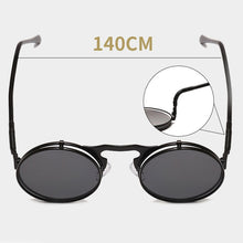 Carica l&#39;immagine nel visualizzatore di Gallery, Flip Up Steampunk Sunglasses Men Retro Metal Frame Round Sun Glasses Women Men Punk Style Sunglass UV400 O7