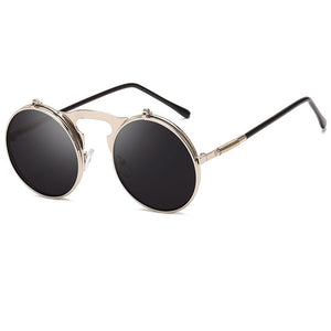 Flip Up Steampunk Sunglasses Men Retro Metal Frame Round Sun Glasses Women Men Punk Style Sunglass UV400 O7