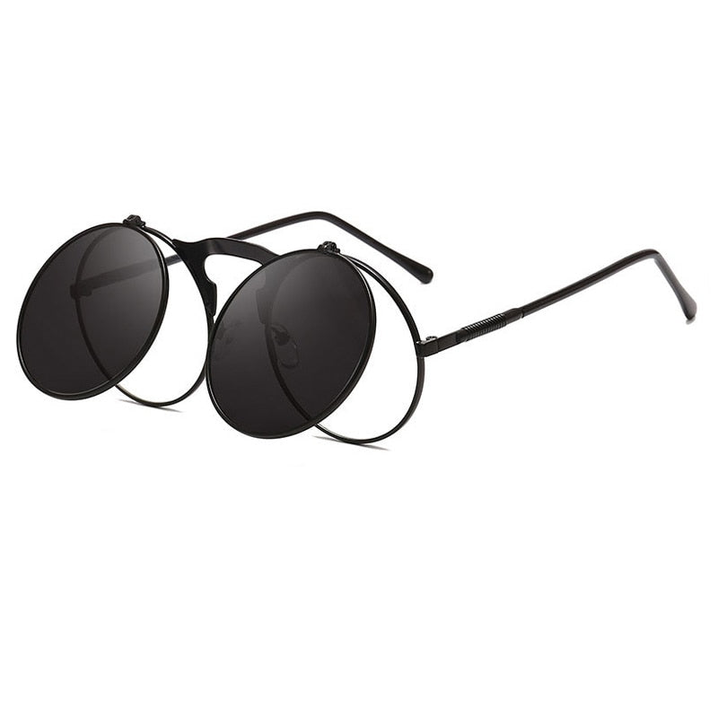 Flip Up Steampunk Sunglasses Men Retro Metal Frame Round Sun Glasses Women Men Punk Style Sunglass UV400 O7