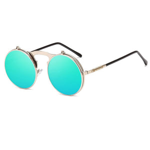 Flip Up Steampunk Sunglasses Men Retro Metal Frame Round Sun Glasses Women Men Punk Style Sunglass UV400 O7