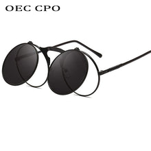 Carica l&#39;immagine nel visualizzatore di Gallery, Flip Up Steampunk Sunglasses Men Retro Metal Frame Round Sun Glasses Women Men Punk Style Sunglass UV400 O7