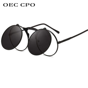 Flip Up Steampunk Sunglasses Men Retro Metal Frame Round Sun Glasses Women Men Punk Style Sunglass UV400 O7