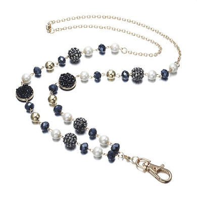 Fashion Fresh Pearl Necklace Lanyards for Women - Crystal Pandent Stainless Steel Chain ID Badge Holder Jewelry ID Holder