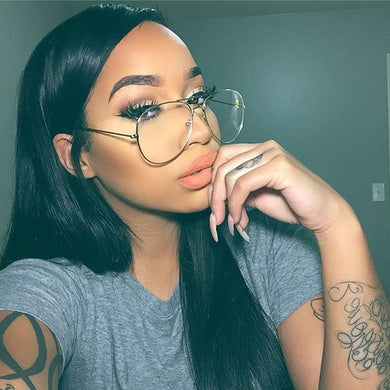 Glasses Women Vintage Aviation Eyeglasses Big Frame Metal Myopia Optical Eyewear Transparent Lens Comfort Light Gafas
