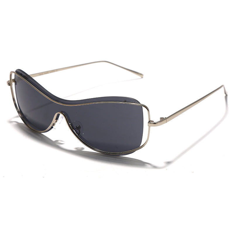 Goggle Punk Sunglasses Women 2023 Mirror Men Shades Rimless Glasses  Metal Frames One Piece Unique Female Eyewear