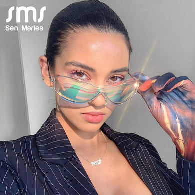 Goggle Punk Sunglasses Women 2023 Mirror Men Shades Rimless Glasses  Metal Frames One Piece Unique Female Eyewear