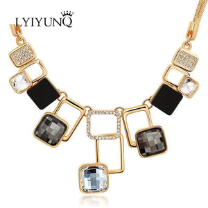 Fashion Gold-Color Geometric Channel Vintage Rhinestone Friends Maxi Big Pendant Necklaces For Women Chain Female Jewelry