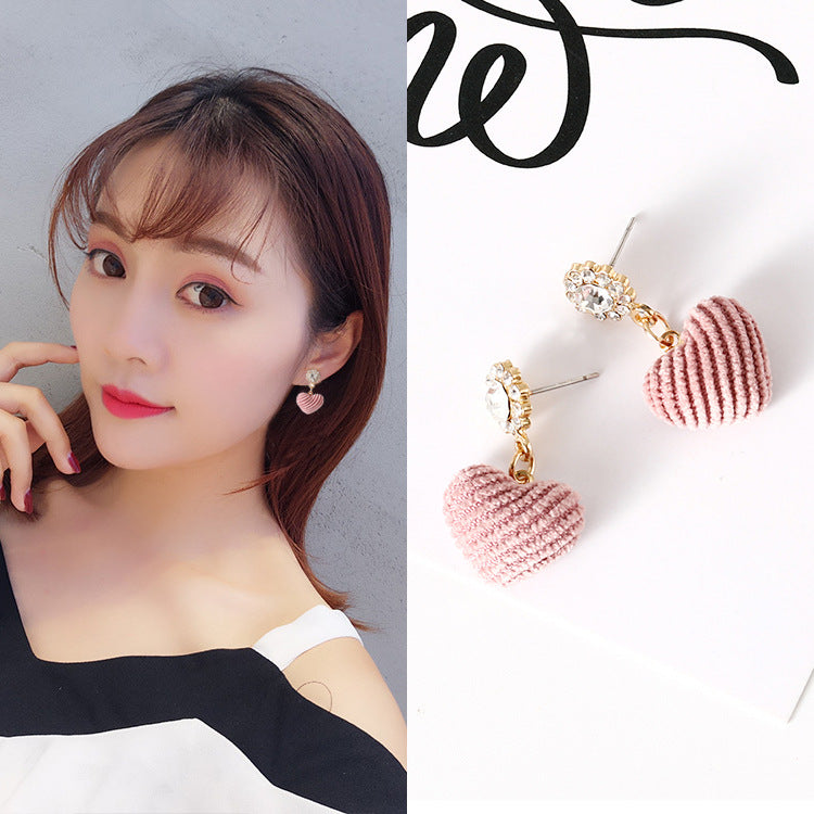 Fashion Gold Color Stud Earring Sweet Crystal Cute Pink Love Earrings Jewelry Accessories
