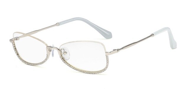 Half Frame Computer Glasses Frame Women Diamond Glasses Frames Men Women Optical Flat Mirror Clear Prescription Lens