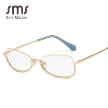 Load image into Gallery viewer, Half Frame Computer Glasses Frame Women Diamond Glasses Frames Men Women Optical Flat Mirror Clear Prescription Lens