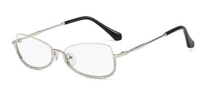 Half Frame Computer Glasses Frame Women Diamond Glasses Frames Men Women Optical Flat Mirror Clear Prescription Lens
