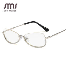 Load image into Gallery viewer, Half Frame Computer Glasses Frame Women Diamond Glasses Frames Men Women Optical Flat Mirror Clear Prescription Lens