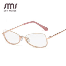 Load image into Gallery viewer, Half Frame Computer Glasses Frame Women Diamond Glasses Frames Men Women Optical Flat Mirror Clear Prescription Lens