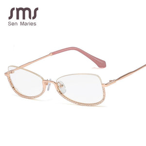 Half Frame Computer Glasses Frame Women Diamond Glasses Frames Men Women Optical Flat Mirror Clear Prescription Lens