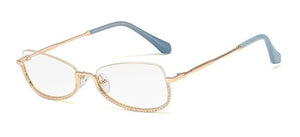Half Frame Computer Glasses Frame Women Diamond Glasses Frames Men Women Optical Flat Mirror Clear Prescription Lens