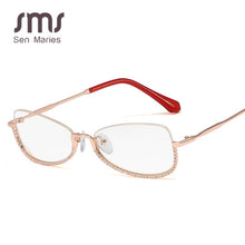 Load image into Gallery viewer, Half Frame Computer Glasses Frame Women Diamond Glasses Frames Men Women Optical Flat Mirror Clear Prescription Lens
