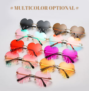 Heart Tears Women's Sunglasses Rimless Unique Coated Waterdrop Decoration Sun Glasses For Pography