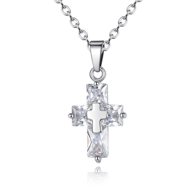 Fashion Hot Rose Gold Color Copper Crystal Women Necklace 3 Colors Cross Shaped Pendant Necklace For Women Girl Gift Religious