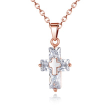 Load image into Gallery viewer, Fashion Hot Rose Gold Color Copper Crystal Women Necklace 3 Colors Cross Shaped Pendant Necklace For Women Girl Gift Religious
