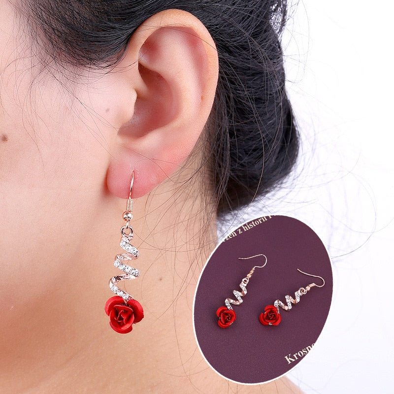Fashion Hot Sexy Lover Rose Flowder Shape Pendant Rhinestones Crystal Earring Women Gilr Party Earring Jewelry Gift