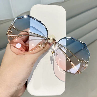 INS Gradient Sunglasses Exquisite Irregular Rimless Sunglasses For Women Girls Decorative Glasses Travel Holiday Glasses