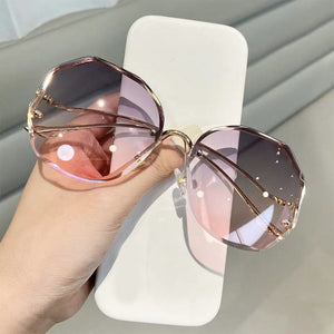 INS Gradient Sunglasses Exquisite Irregular Rimless Sunglasses For Women Girls Decorative Glasses Travel Holiday Glasses