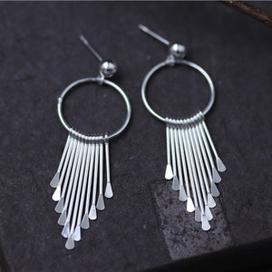 Fashion Influx Bead drop Earrings S925 Sterling Silver Female Long Circle Tassel Wild Earrings