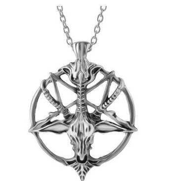 Fashion Inverted Pentagram Goat Pan God Skull Head Pendant Necklace Satanism Occult Metal vintage silver star statement Jewelry