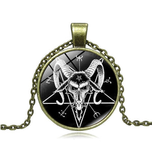 Fashion Inverted Pentagram Goat Pan God Skull Head Pendant Necklace Satanism Occult Metal vintage silver star statement Jewelry