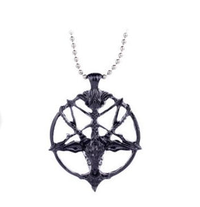 Fashion Inverted Pentagram Goat Pan God Skull Head Pendant Necklace Satanism Occult Metal vintage silver star statement Jewelry