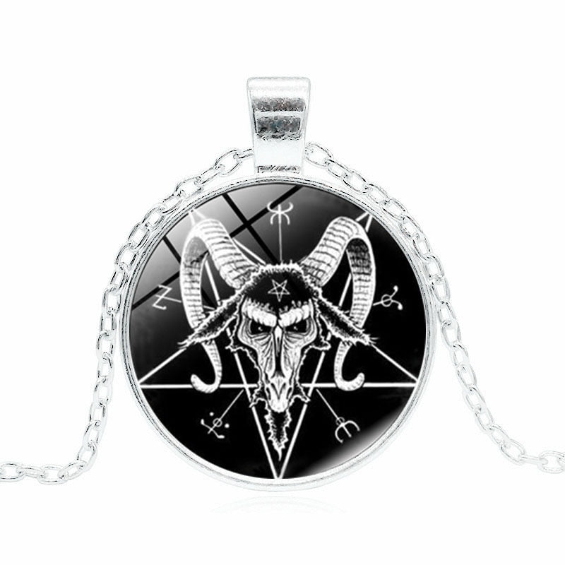 Fashion Inverted Pentagram Goat Pan God Skull Head Pendant Necklace Satanism Occult Metal vintage silver star statement Jewelry
