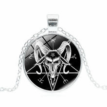 Carica l&#39;immagine nel visualizzatore di Gallery, Fashion Inverted Pentagram Goat Pan God Skull Head Pendant Necklace Satanism Occult Metal vintage silver star statement Jewelry