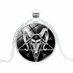Fashion Inverted Pentagram Goat Pan God Skull Head Pendant Necklace Satanism Occult Metal vintage silver star statement Jewelry