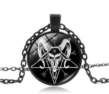 Fashion Inverted Pentagram Goat Pan God Skull Head Pendant Necklace Satanism Occult Metal vintage silver star statement Jewelry
