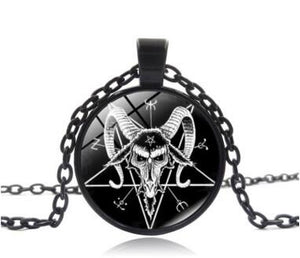 Fashion Inverted Pentagram Goat Pan God Skull Head Pendant Necklace Satanism Occult Metal vintage silver star statement Jewelry