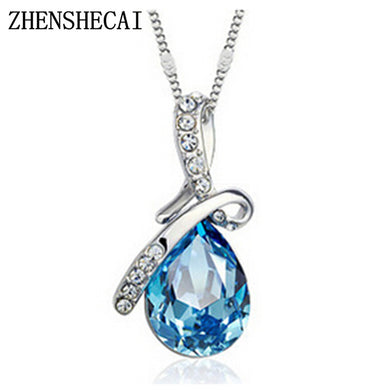 Fashion Jewelry 2 colors Long Crystal Heart Pendant Necklace Chain For Women Love Necklaces & Pendants Collares x 331