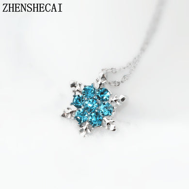 Fashion Jewelry Blue Crystal Rhinestone necklaces & pendants Beautiful Snowflake Flower Necklace For Women Statement Jewelry x24