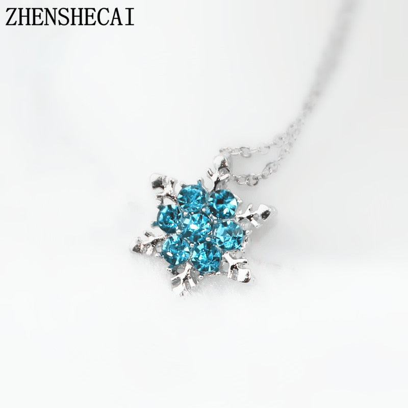 Fashion Jewelry Blue Crystal Rhinestone necklaces & pendants Beautiful Snowflake Flower Necklace For Women Statement Jewelry x24